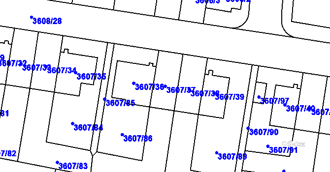 Parcela st. 3607/37 v KÚ Břevnov, Katastrální mapa