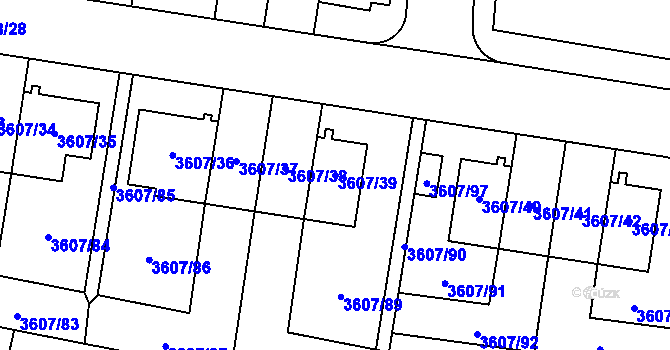 Parcela st. 3607/39 v KÚ Břevnov, Katastrální mapa