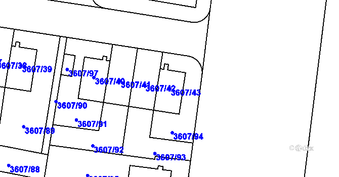 Parcela st. 3607/43 v KÚ Břevnov, Katastrální mapa
