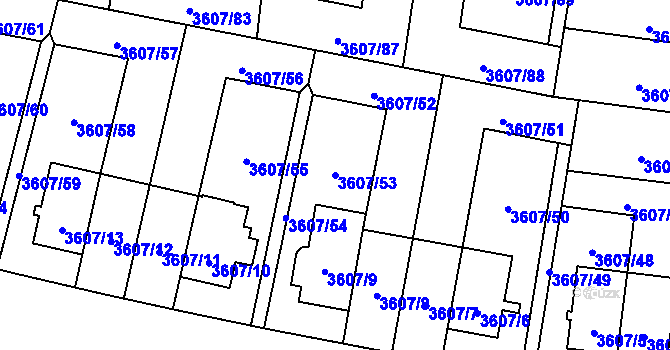 Parcela st. 3607/53 v KÚ Břevnov, Katastrální mapa