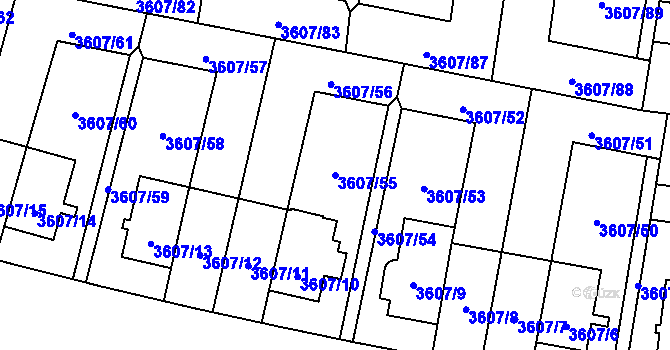 Parcela st. 3607/55 v KÚ Břevnov, Katastrální mapa