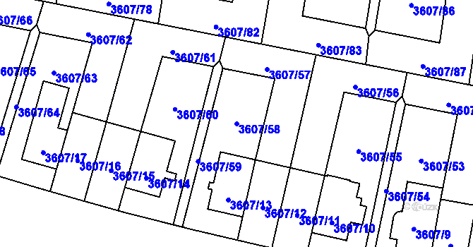 Parcela st. 3607/58 v KÚ Břevnov, Katastrální mapa