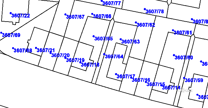 Parcela st. 3607/64 v KÚ Břevnov, Katastrální mapa