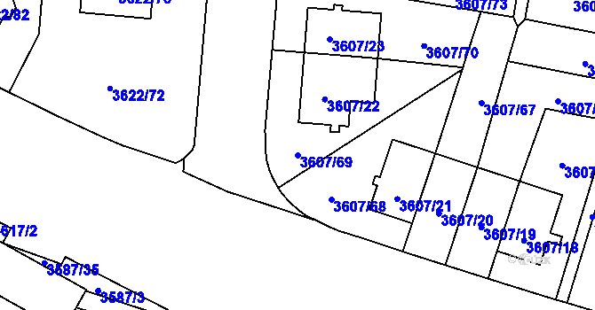 Parcela st. 3607/69 v KÚ Břevnov, Katastrální mapa