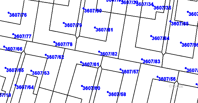 Parcela st. 3607/82 v KÚ Břevnov, Katastrální mapa