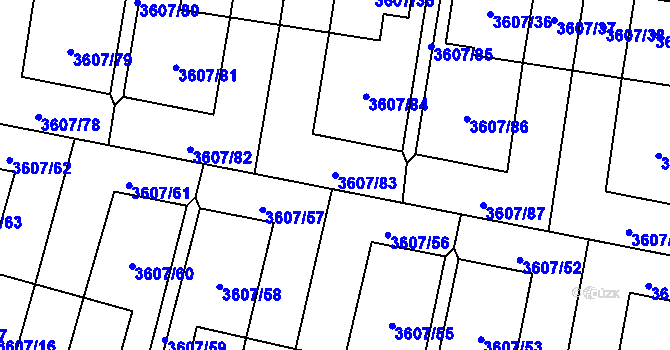 Parcela st. 3607/83 v KÚ Břevnov, Katastrální mapa