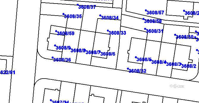 Parcela st. 3608/6 v KÚ Břevnov, Katastrální mapa