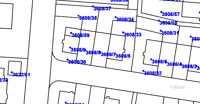 Parcela st. 3608/7 v KÚ Břevnov, Katastrální mapa