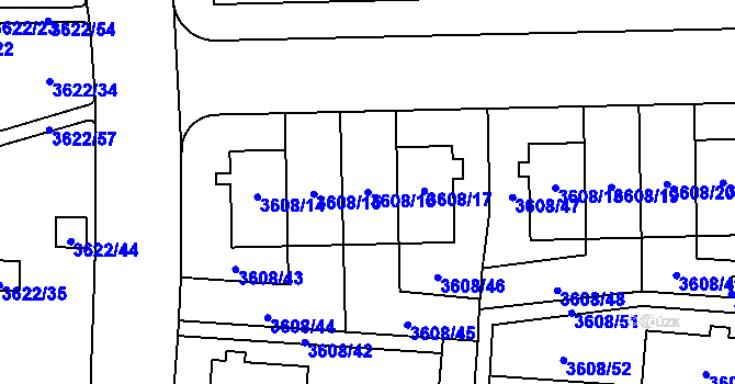 Parcela st. 3608/16 v KÚ Břevnov, Katastrální mapa