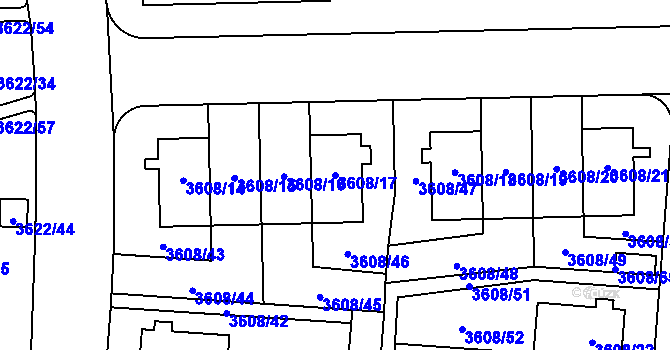 Parcela st. 3608/17 v KÚ Břevnov, Katastrální mapa