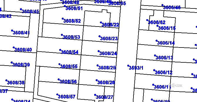 Parcela st. 3608/24 v KÚ Břevnov, Katastrální mapa