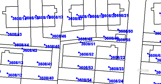 Parcela st. 3608/51 v KÚ Břevnov, Katastrální mapa