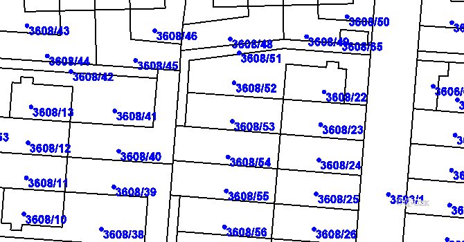 Parcela st. 3608/53 v KÚ Břevnov, Katastrální mapa