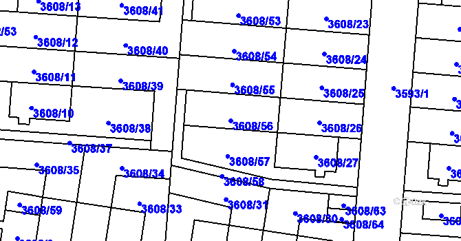 Parcela st. 3608/56 v KÚ Břevnov, Katastrální mapa