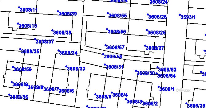 Parcela st. 3608/58 v KÚ Břevnov, Katastrální mapa