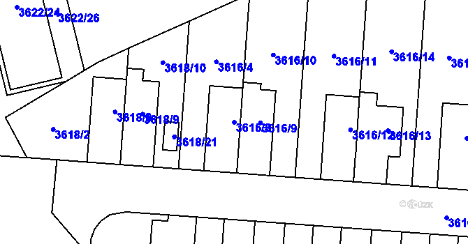 Parcela st. 3616/8 v KÚ Břevnov, Katastrální mapa