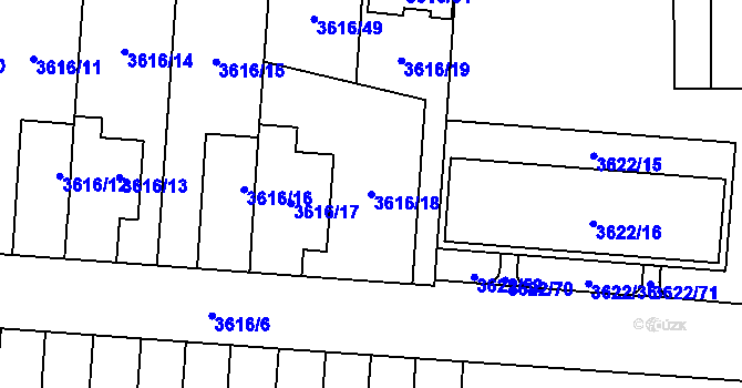 Parcela st. 3616/18 v KÚ Břevnov, Katastrální mapa
