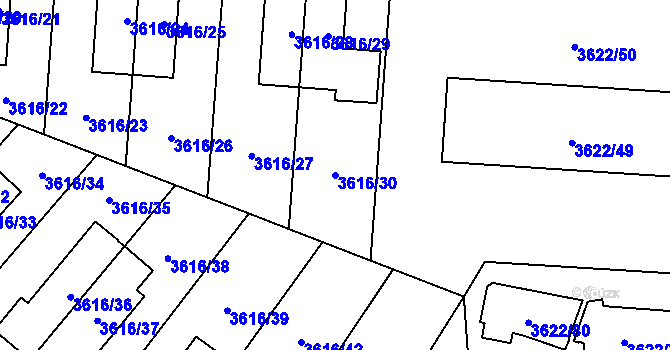 Parcela st. 3616/30 v KÚ Břevnov, Katastrální mapa