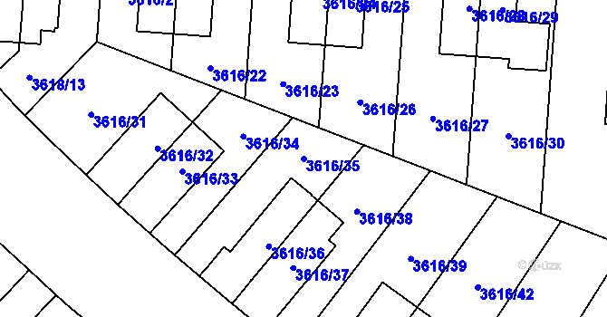 Parcela st. 3616/35 v KÚ Břevnov, Katastrální mapa