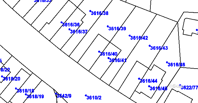 Parcela st. 3616/40 v KÚ Břevnov, Katastrální mapa