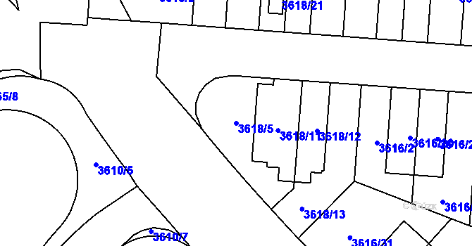 Parcela st. 3618/5 v KÚ Břevnov, Katastrální mapa