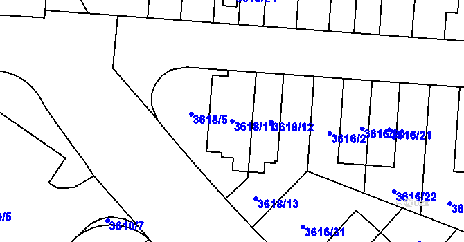 Parcela st. 3618/11 v KÚ Břevnov, Katastrální mapa