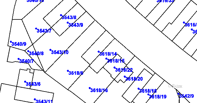 Parcela st. 3618/14 v KÚ Břevnov, Katastrální mapa