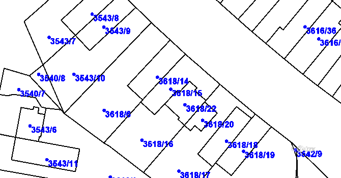 Parcela st. 3618/15 v KÚ Břevnov, Katastrální mapa