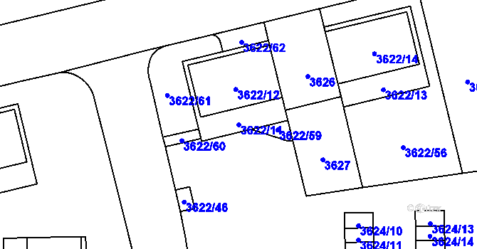 Parcela st. 3622/11 v KÚ Břevnov, Katastrální mapa