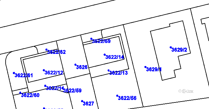 Parcela st. 3622/14 v KÚ Břevnov, Katastrální mapa