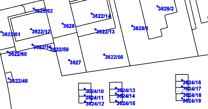 Parcela st. 3622/56 v KÚ Břevnov, Katastrální mapa