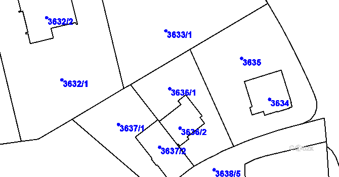 Parcela st. 3636/1 v KÚ Břevnov, Katastrální mapa