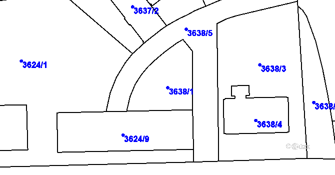 Parcela st. 3638/1 v KÚ Břevnov, Katastrální mapa