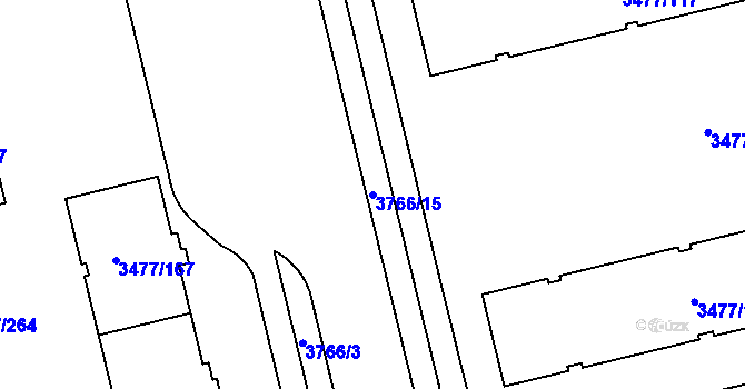 Parcela st. 3766/15 v KÚ Břevnov, Katastrální mapa