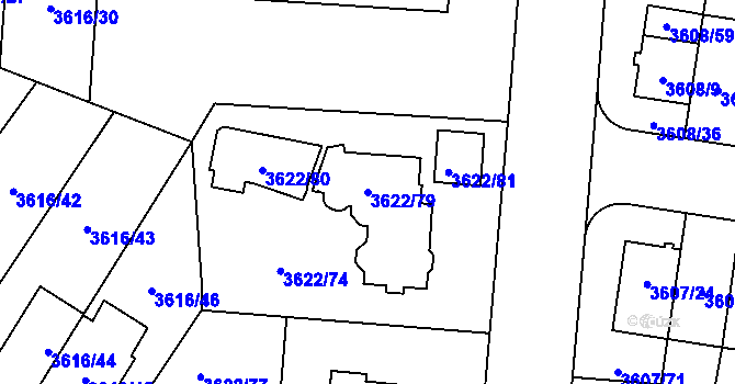 Parcela st. 3622/79 v KÚ Břevnov, Katastrální mapa