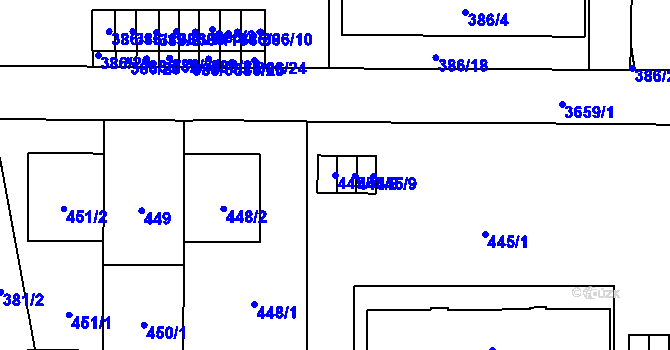 Parcela st. 445/7 v KÚ Břevnov, Katastrální mapa
