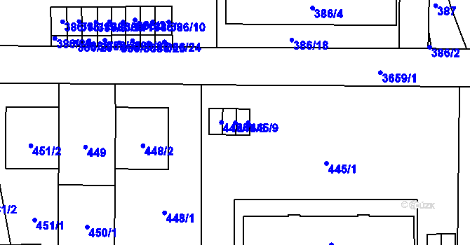 Parcela st. 445/8 v KÚ Břevnov, Katastrální mapa