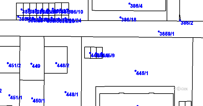 Parcela st. 445/9 v KÚ Břevnov, Katastrální mapa