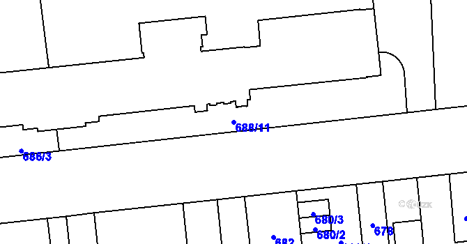 Parcela st. 688/11 v KÚ Břevnov, Katastrální mapa