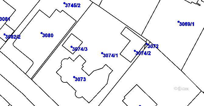 Parcela st. 3074/1 v KÚ Břevnov, Katastrální mapa