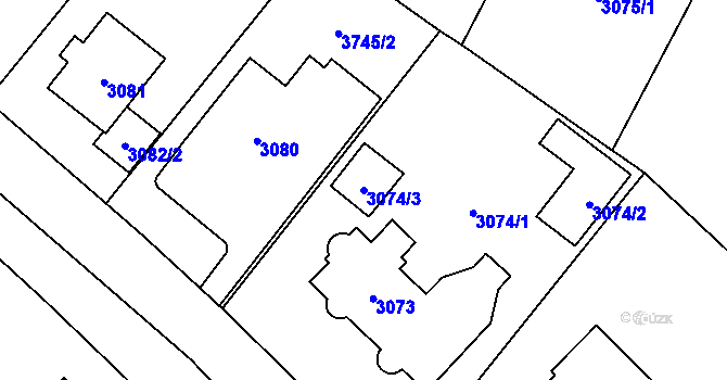 Parcela st. 3074/3 v KÚ Břevnov, Katastrální mapa