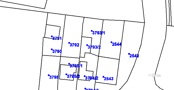 Parcela st. 3793/2 v KÚ Břevnov, Katastrální mapa