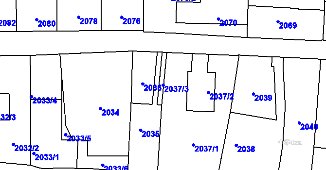 Parcela st. 2037/3 v KÚ Břevnov, Katastrální mapa
