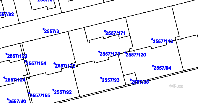 Parcela st. 2557/170 v KÚ Břevnov, Katastrální mapa