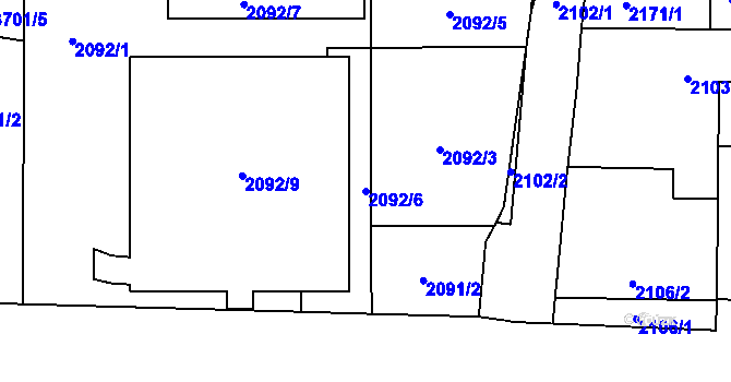 Parcela st. 2092/6 v KÚ Břevnov, Katastrální mapa