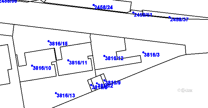 Parcela st. 3816/12 v KÚ Břevnov, Katastrální mapa