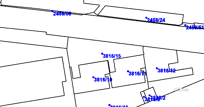 Parcela st. 3816/15 v KÚ Břevnov, Katastrální mapa