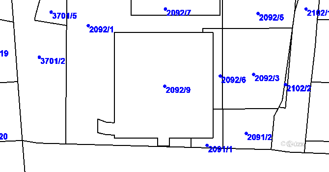 Parcela st. 2092/9 v KÚ Břevnov, Katastrální mapa