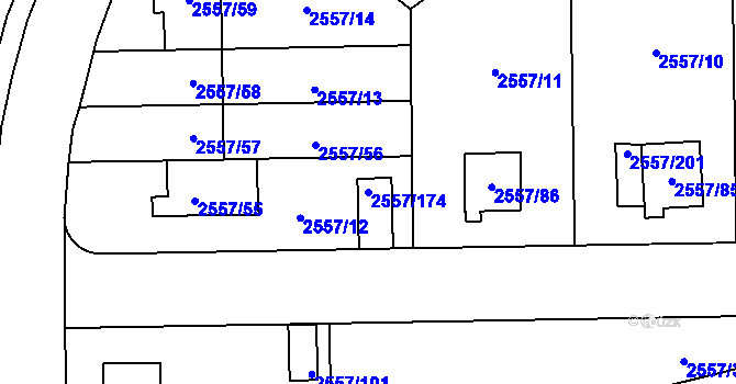 Parcela st. 2557/174 v KÚ Břevnov, Katastrální mapa