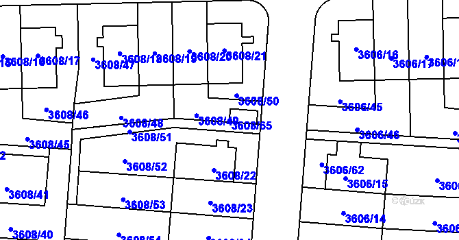Parcela st. 3608/65 v KÚ Břevnov, Katastrální mapa